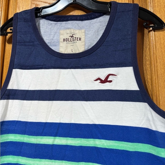 Vintage Y2K Hollister Striped Blue and Green Tank Top Men's Medium Fit - Picture 3 of 5